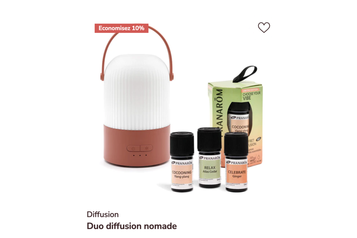 Pranarōm Duo diffusion nomade diffuseur portable 3 huiles essentielles Cocooning Relax Celebrate