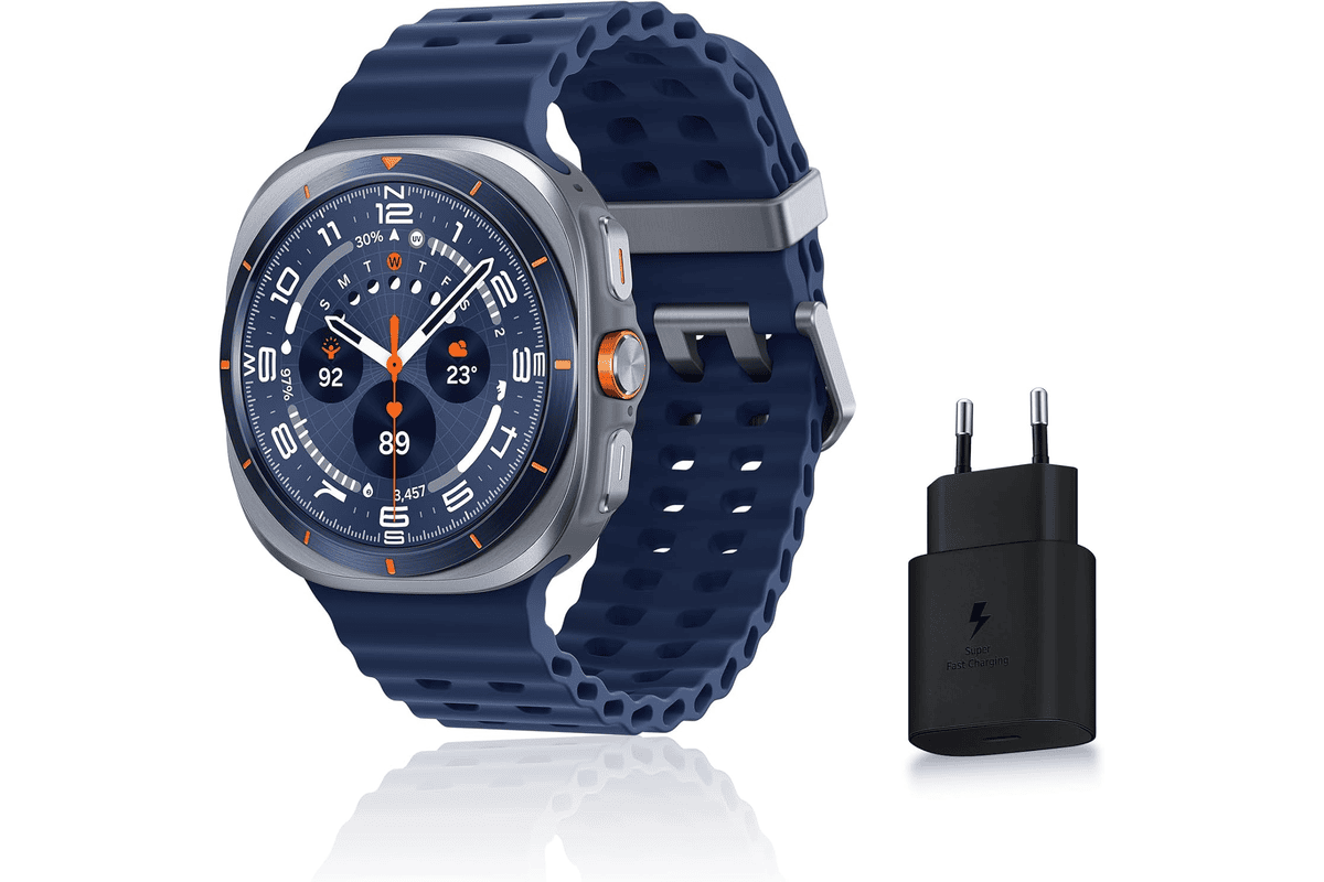 Samsung Galaxy Watch Ultra 2025 montre connectée 47 mm bleu titane GPS double fréquence 4G Galaxy AI bouton action 399,99 € Amazon
