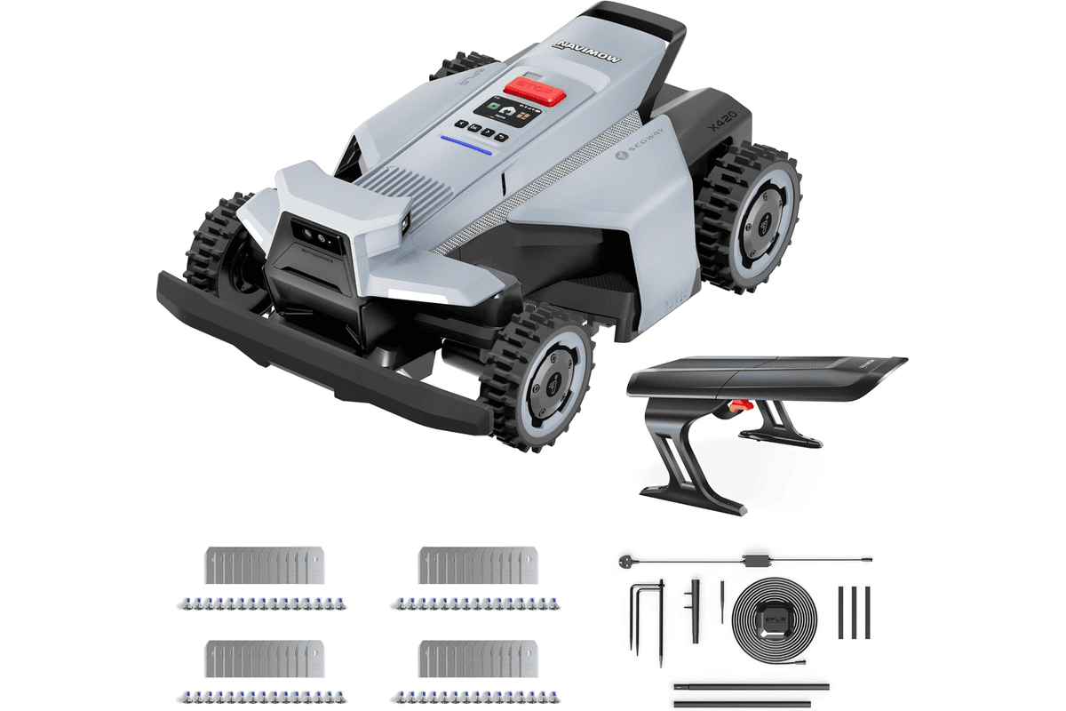 Segway Navimow X420 robot tondeuse kit amelioration signal garage 4 kits lames 4 roues motrices pentes 84 pourcent grande surface rayon