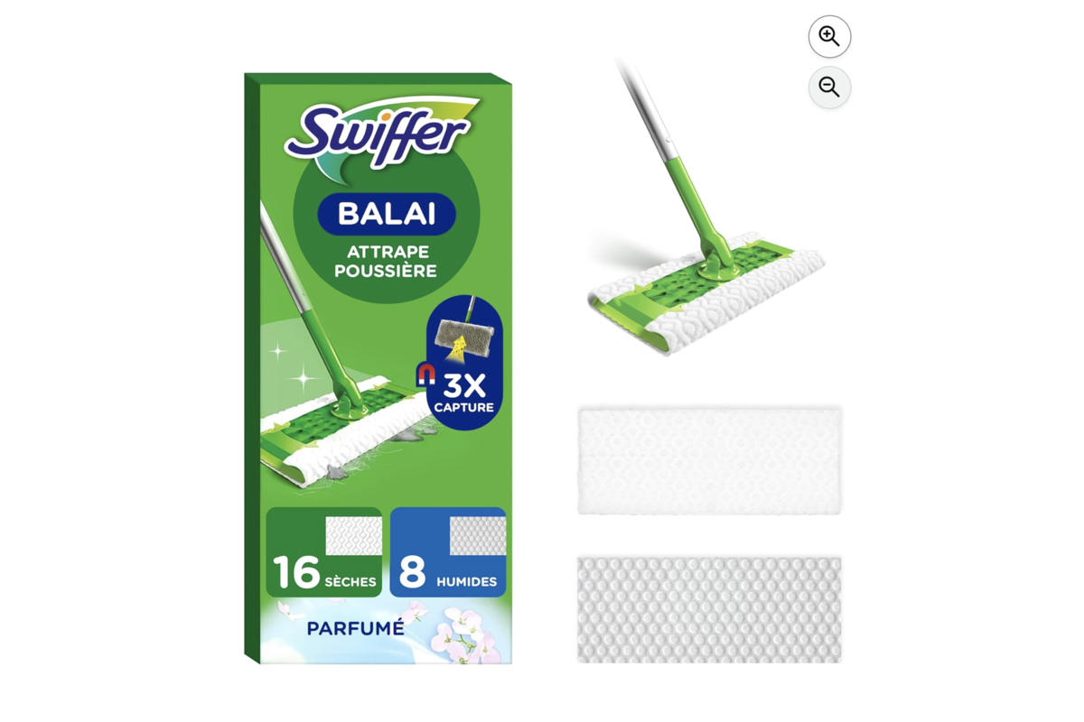 Swiffer balai attrape-poussière kit démarrage avec 16 lingettes sèches et 8 lingettes humides