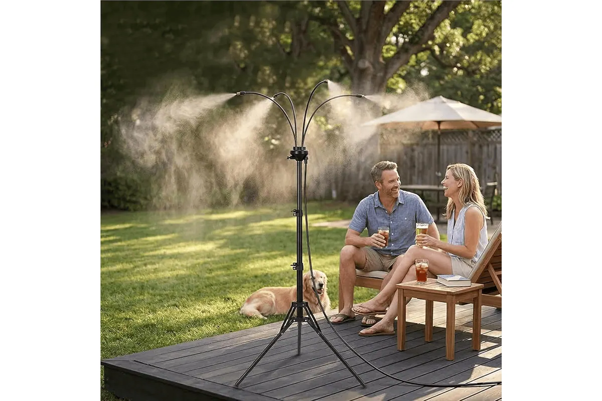 Système de brumisation extérieur réglable brumisateur sur pied terrasse jardin pulvérisateur refroidissant portable 4 buses 36,99 € Amazon