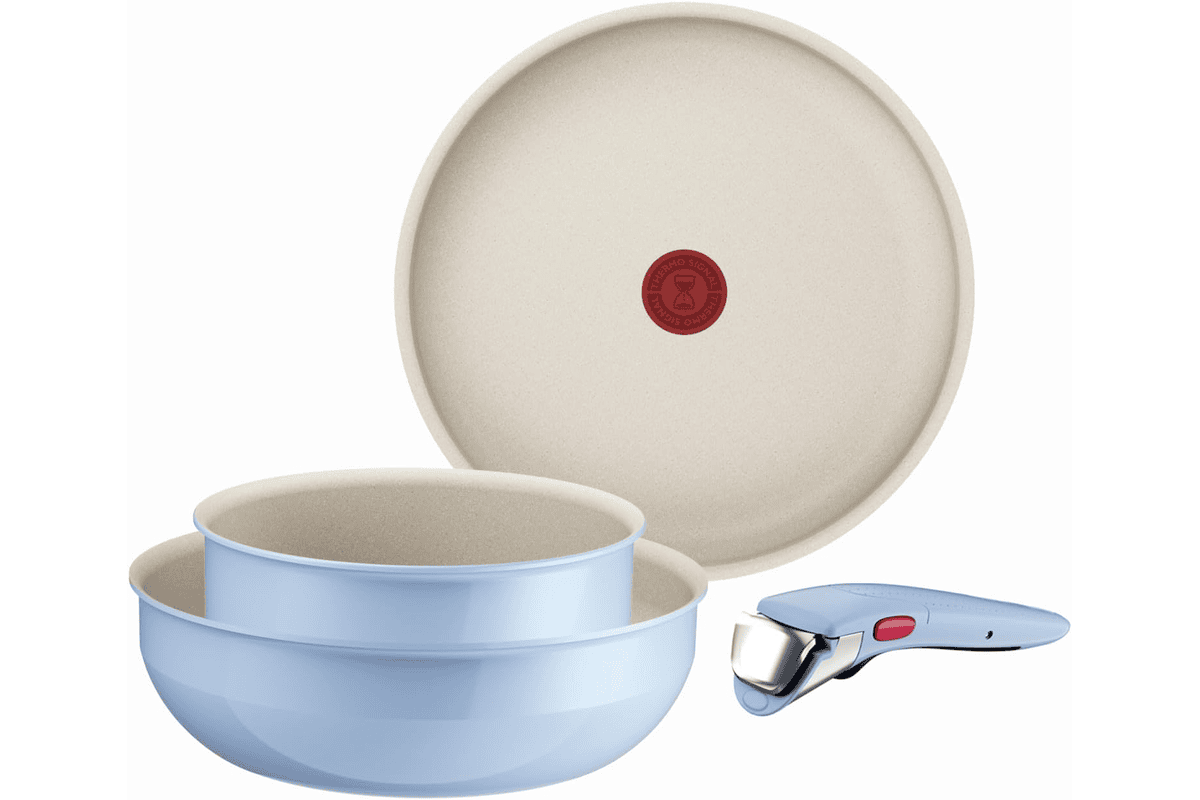 Tefal Ingenio Serenity batterie cuisine 4 pieces antiadhesive poignee amovible design empilable rangement gain place