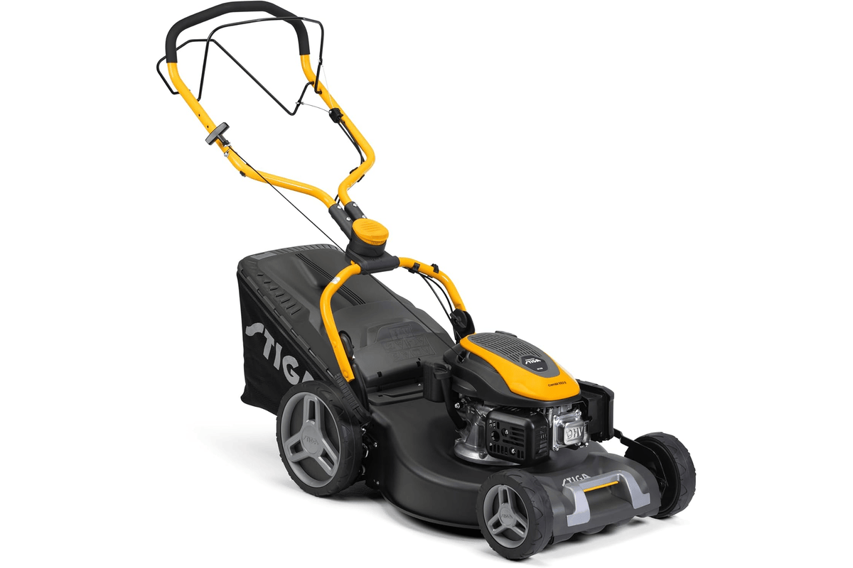 Tondeuse à gazon tractée STIGA Combi 553 S moteur essence 166 cc largeur 51 cm bac 60 L mulching éjection latérale