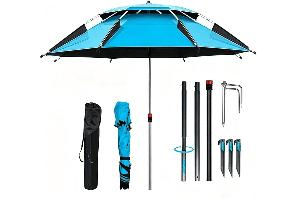 Tuibeidamai parasol de plage 160 cm manchon de sol pivotant 360° pliable sac de transport coupe-vent 24,99 € Amazon