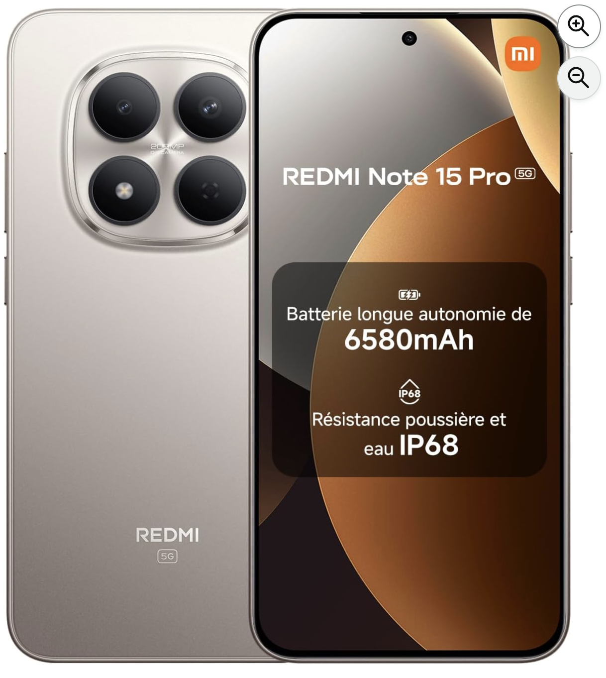 Xiaomi Redmi Note 15 Pro 5G smartphone titane batterie 6580 mAh IP68