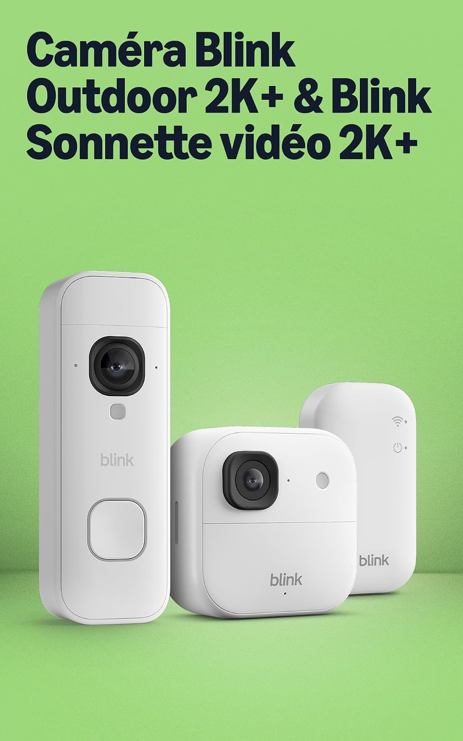 Caméra extérieure Blink 2K+, sonnette vidéo blanche et module de synchronisation