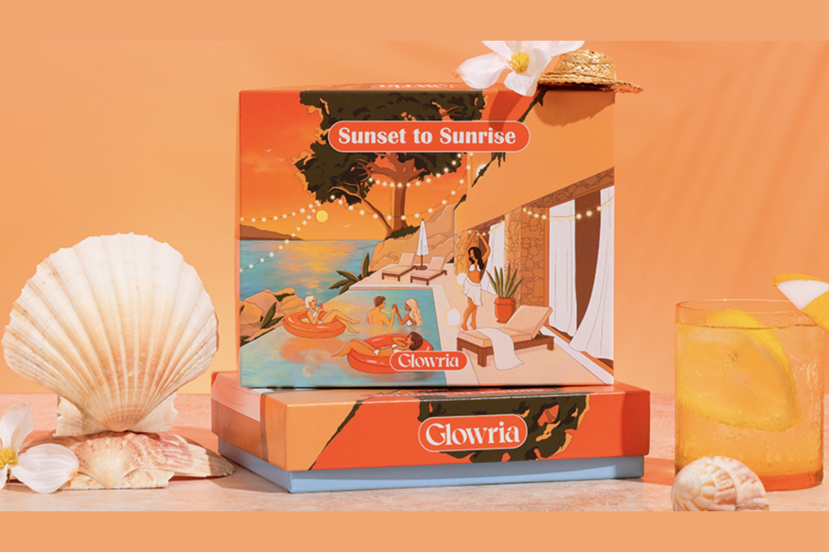 Coffret Glowria Sunset to Sunrise illustration piscine coucher de soleil édition été 2026