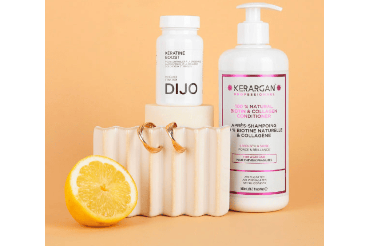 Après-shampoing Kerargan biotin collagen + cure kératine Dijo + bijou doré NilaÏ jonc