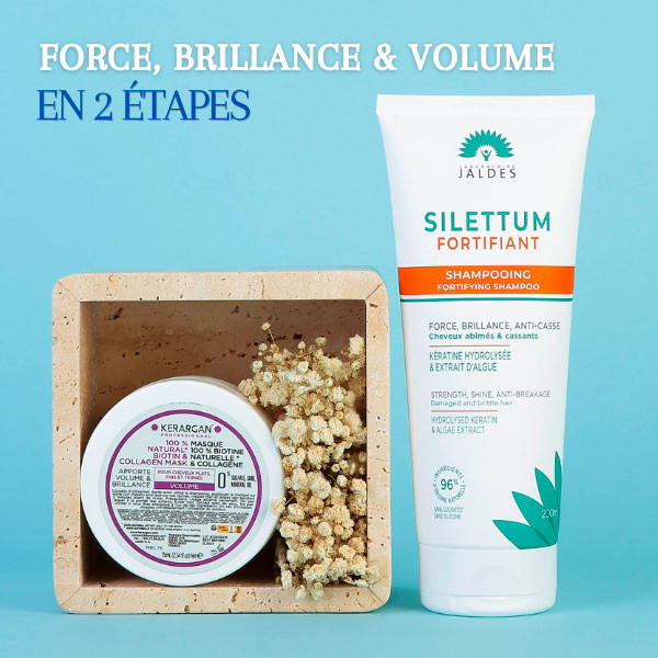 Shampooing fortifiant Jaldes et masque cheveux biotine Kerargan de la Box L'Officine