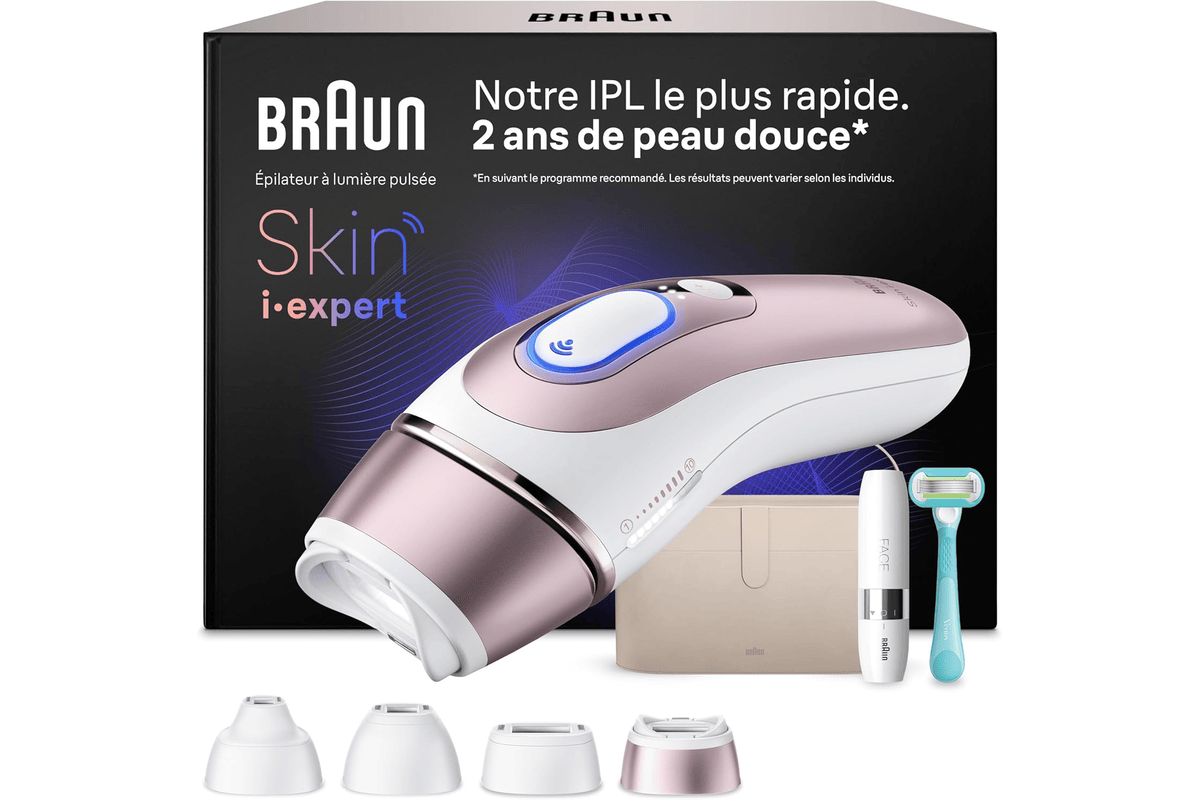 Braun Skin i-expert PL7442 épilateur lumière pulsée IPL 4 têtes application connectée rasoir Venus inclus 529,99 euros