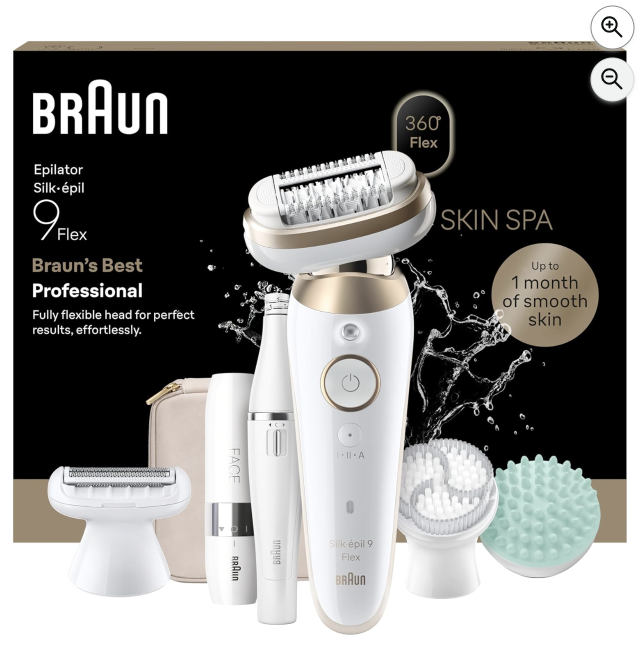 Coffret Braun Silk-épil 9 Flex SkinSpa avec tous les accessoires et trousse