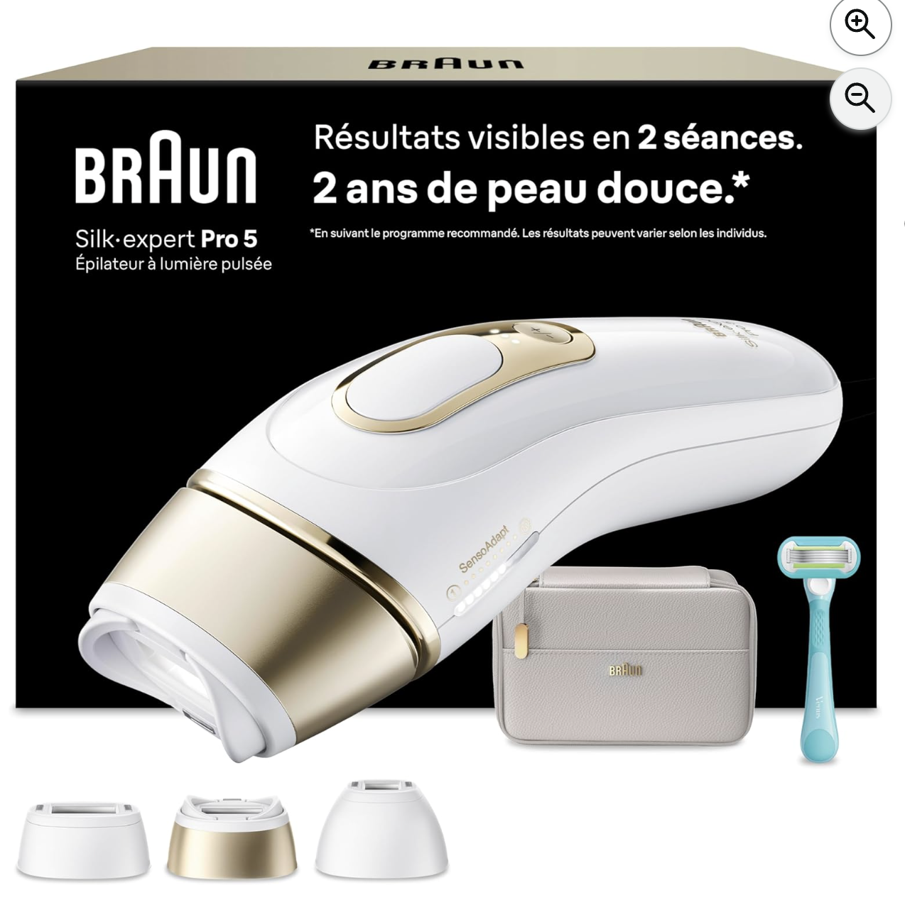 Braun Silk-expert Pro 5 épilateur lumière pulsée avec 3 têtes pochette et rasoir Venus