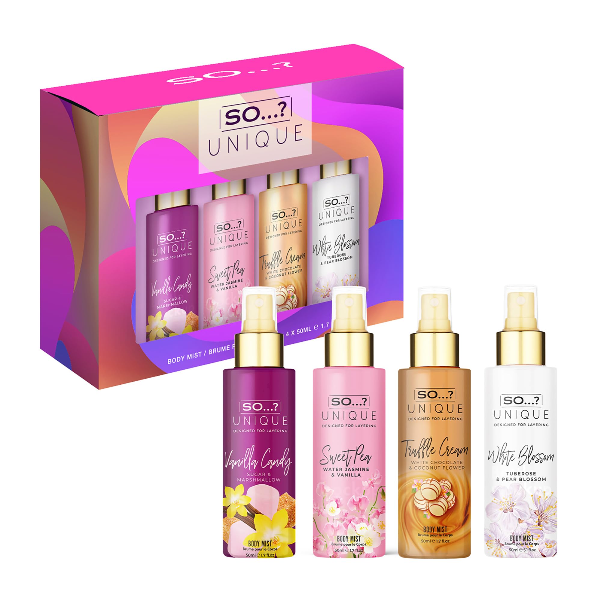 Coffret So...? Unique Mini Mist comprenant quatre brumes parfumées de 50 ml