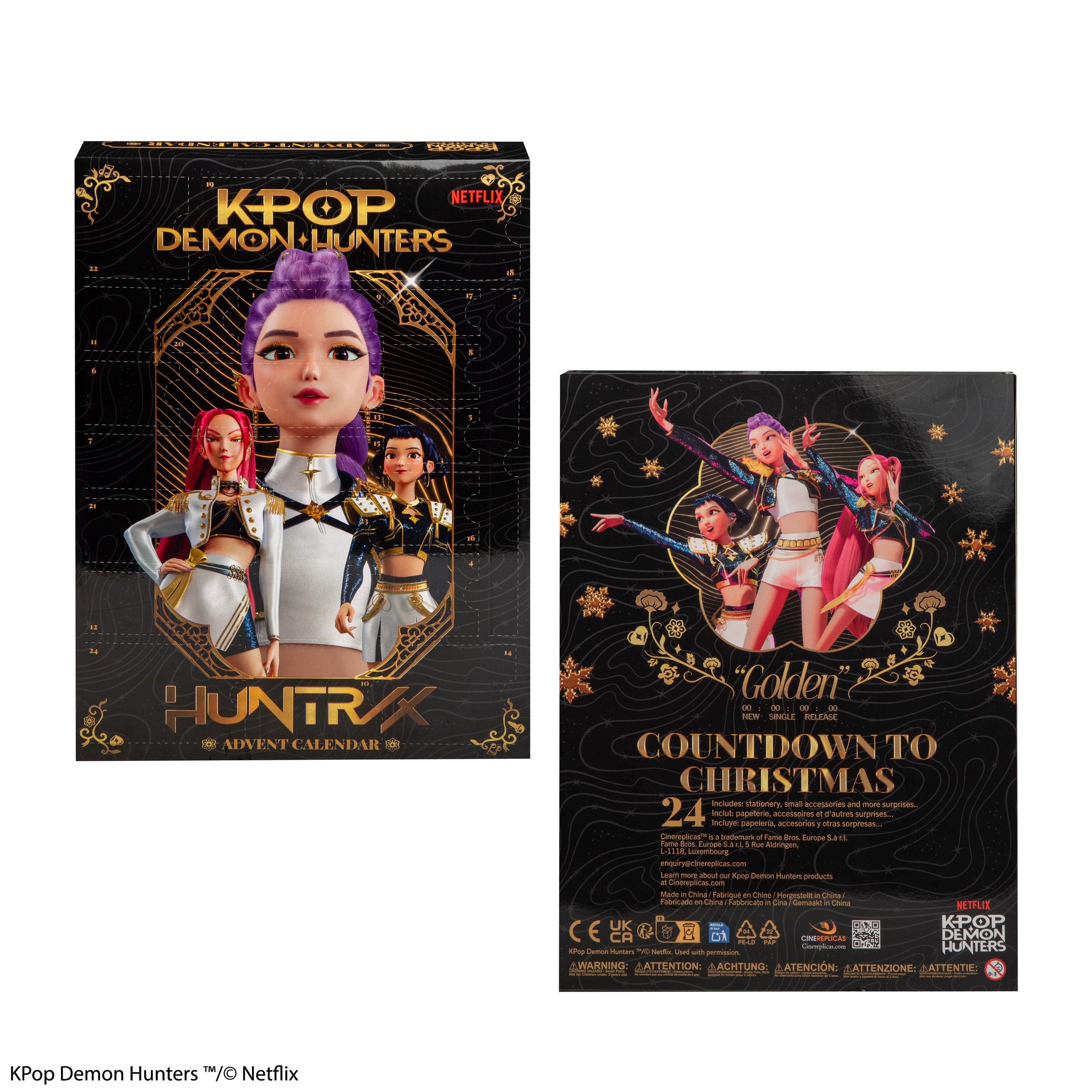 Calendrier de l'Avent KPop Demon Hunters Golden 2026 Cinereplicas avec 24 surprises