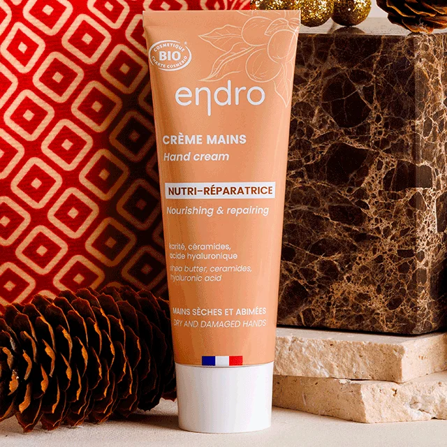 Crème mains nutri-réparatrice Endro présentée dans le calendrier Prescription Lab 2026