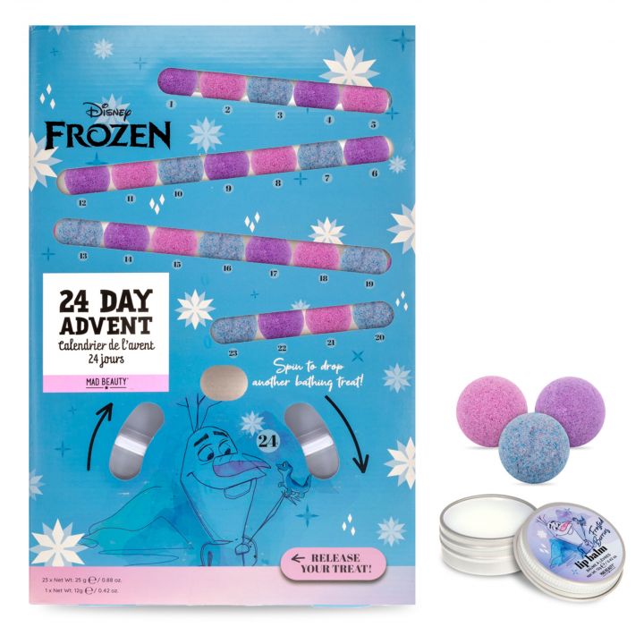 Calendrier de l'Avent Reine des Neiges Disney 2026 avec boules de bain et baume à lèvres
