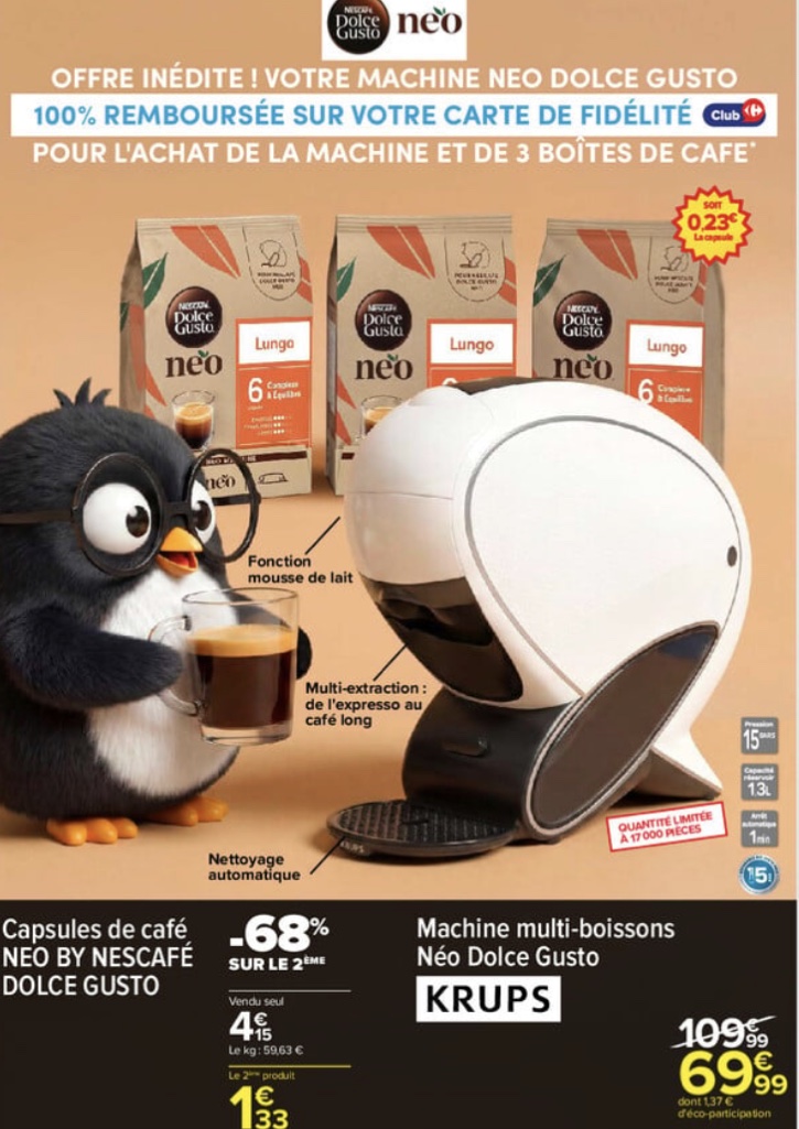 Détails de l'offre Carrefour Dolce Gusto NEO avec prix, capsules et caractéristiques