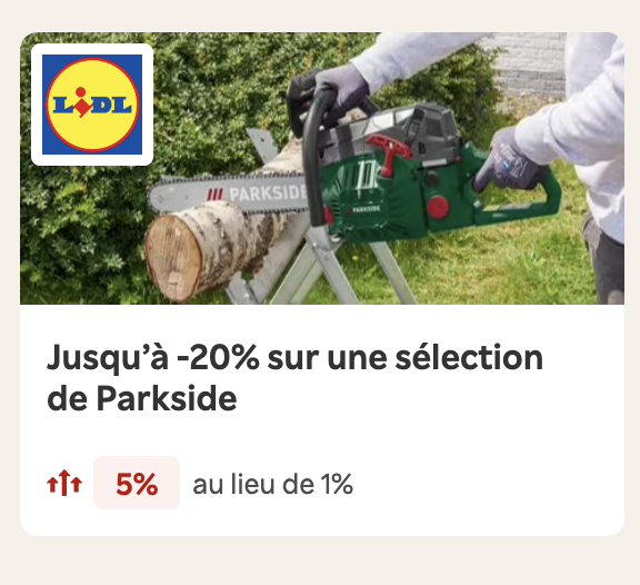 Lidl Parkside outils -20% Rakuten cashback 5% au lieu de 1%