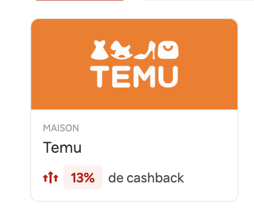 Temu 13% de cashback Rakuten Maison