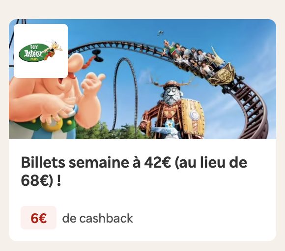 Walibi billets semaine 42 euros au lieu de 68 Rakuten 6 euros cashback