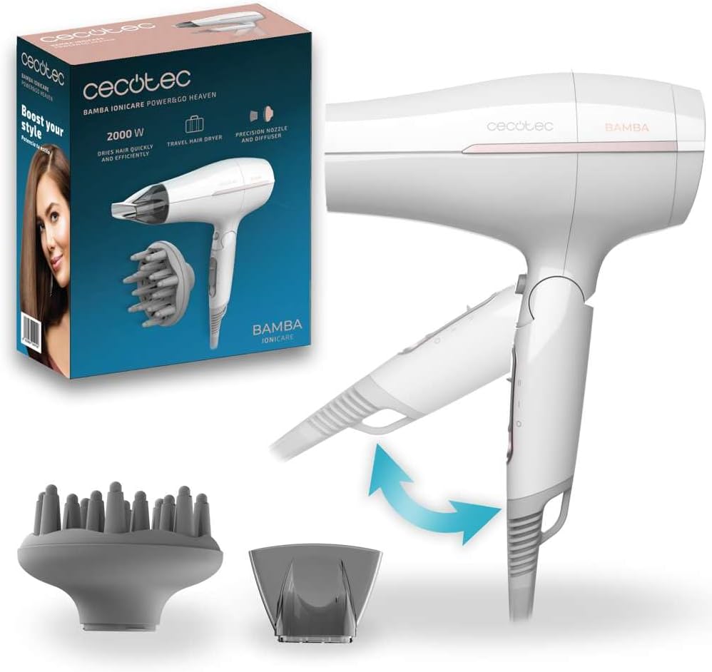 Cecotec IoniCare Power&Go Heaven sèche-cheveux pliable avec diffuseur et buse
