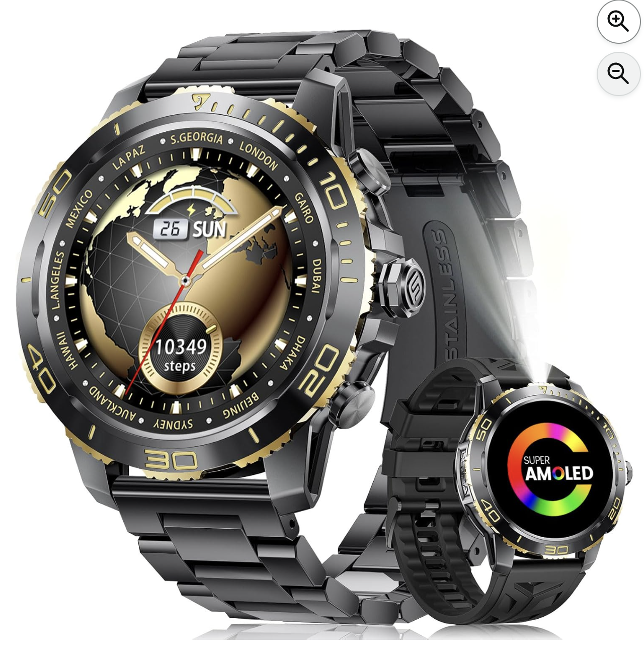 CHOOSETIME montre connectee homme AMOLED noir et or avec bracelet acier