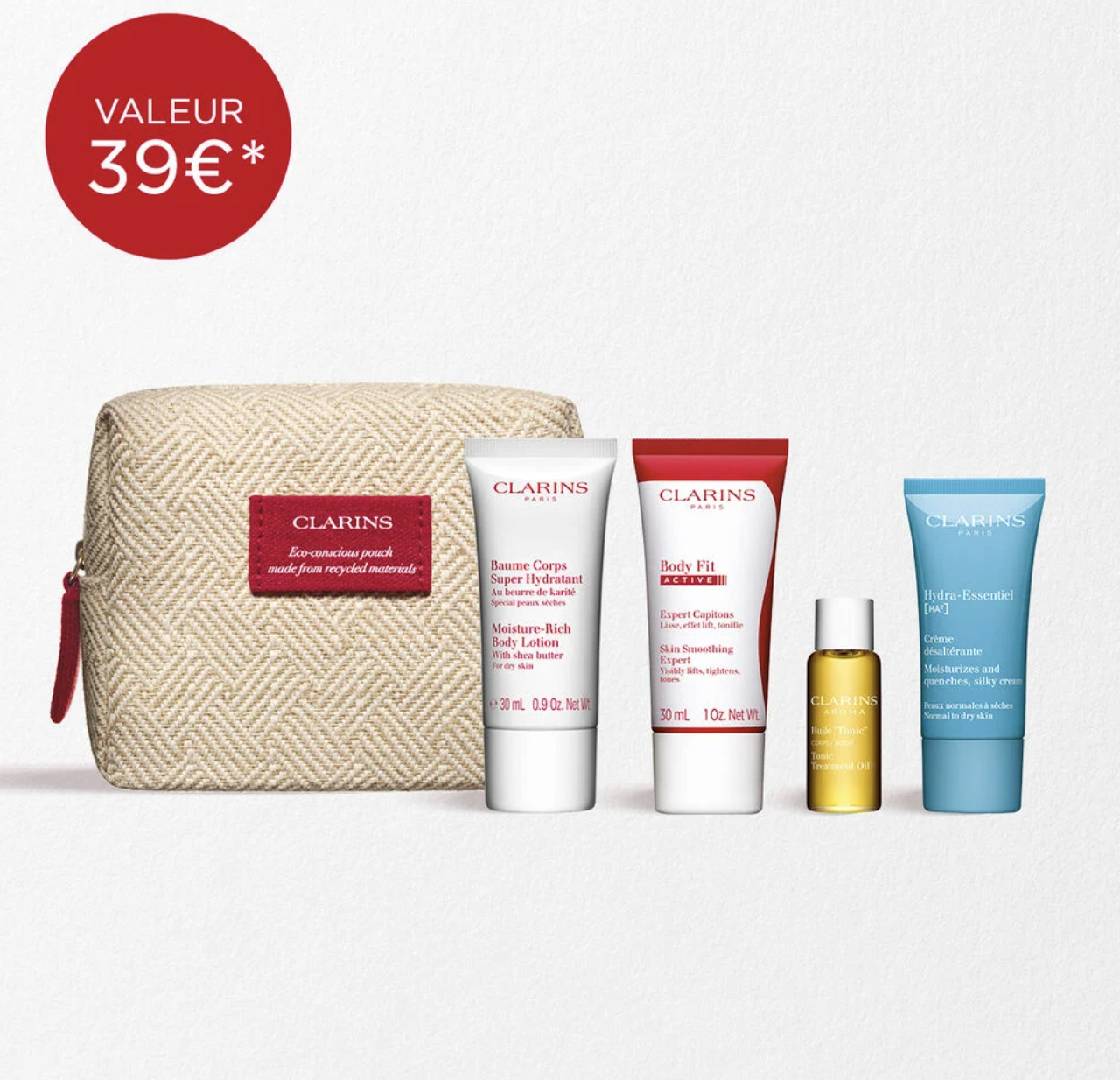 Trousse Clarins Peau Lisse et Hydratée avec Body Fit Active et Huile Tonic