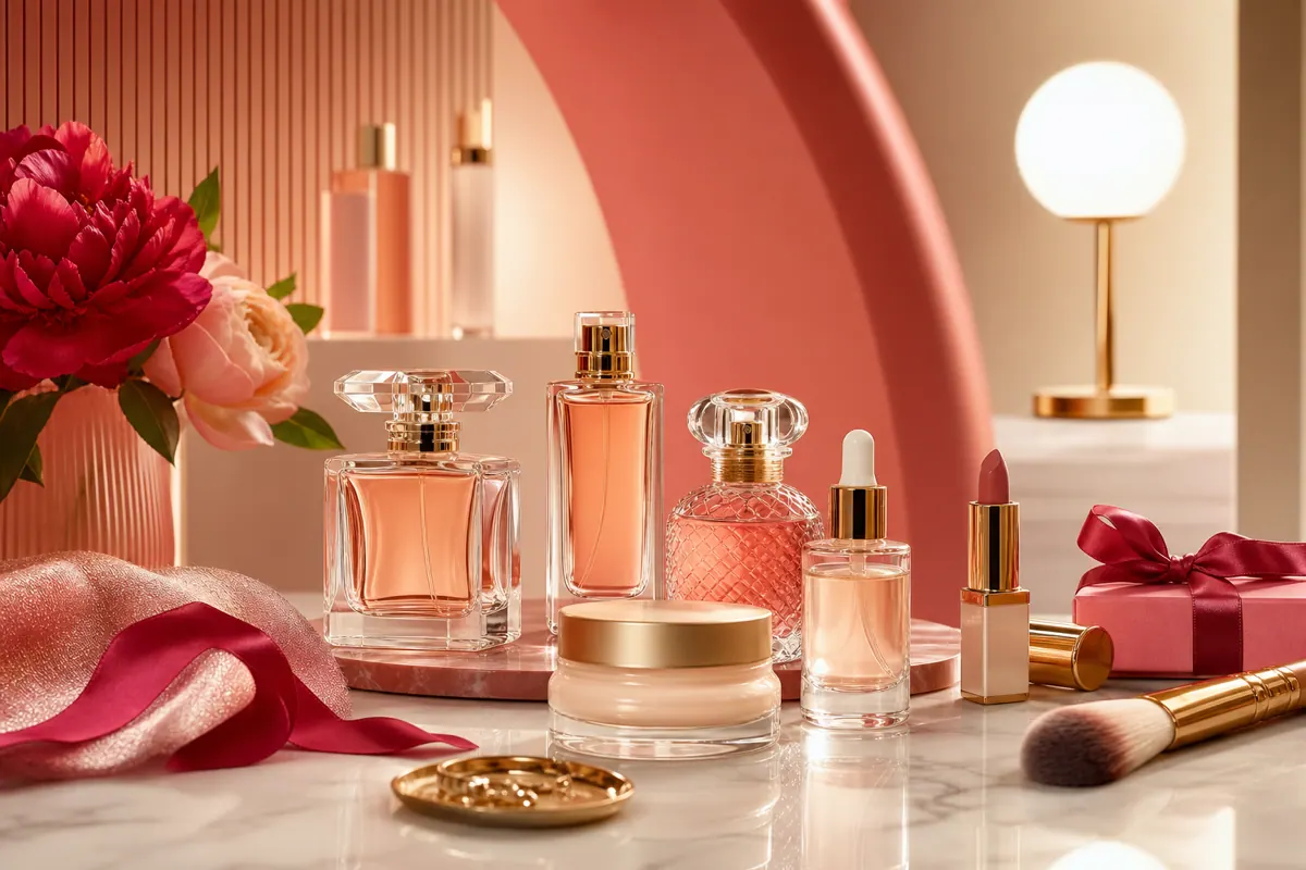 Sélection de parfums, soins et maquillage illustrant l'offre newsletter Beauty Success