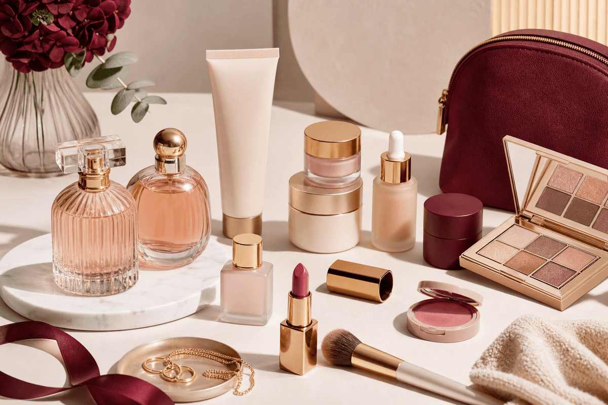 Sélection de parfums, soins et maquillage illustrant les codes promo Nocibé d'août 2026
