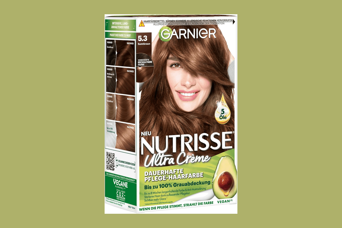 Garnier Nutrisse coloration permanente 4 huiles nourrissantes avocat olive karité argan couvre blancs cheveux doux