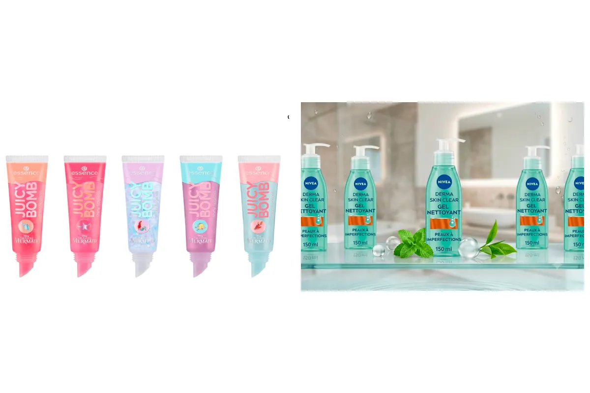 Deux produits obtenus grâce à des programmes de test : le coffret de gloss Essence Juicy Bomb et le gel nettoyant Nivea Derma Skin Clear