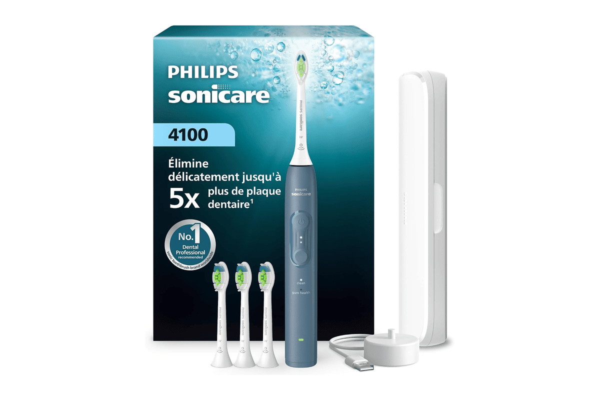 Philips Sonicare série 4100 brosse à dents électrique sonique bleu marine capteur de pression 4 réglages EasyStart SmarTimer étui de voyage