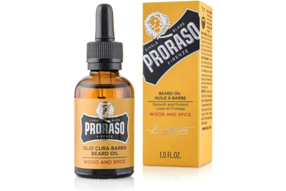 Proraso huile barbe Wood Spice 30ml flacon italien macadamia avocat bois epice