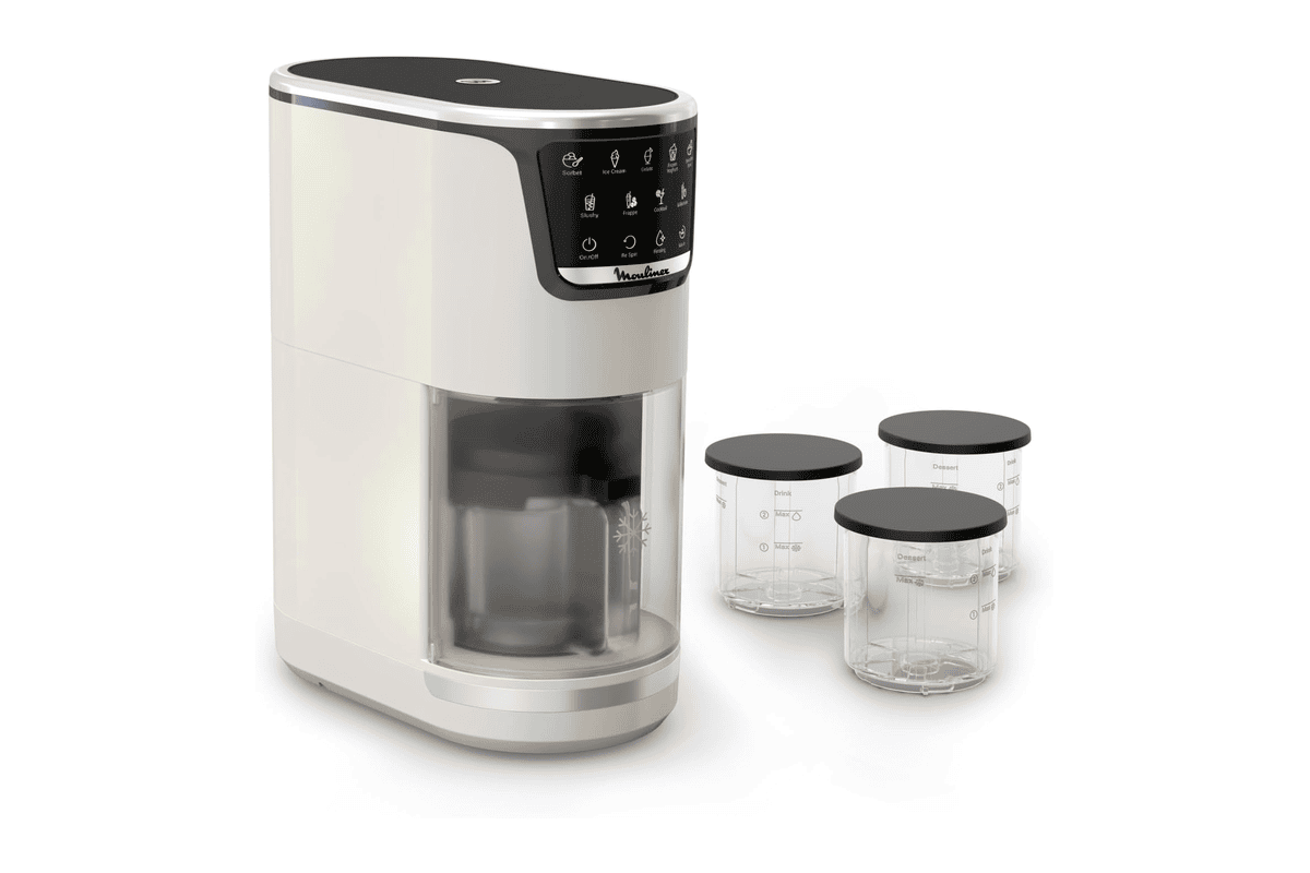 Moulinex Dolci MJ602AF0 sorbetière 10 programmes rinçage automatique 1 Step Perfector blanc
