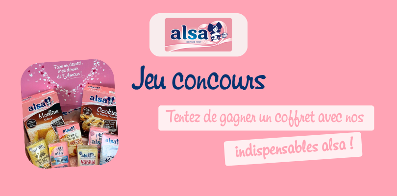 Visuel rose du jeu concours Alsa avec un coffret de produits pour la pâtisserie