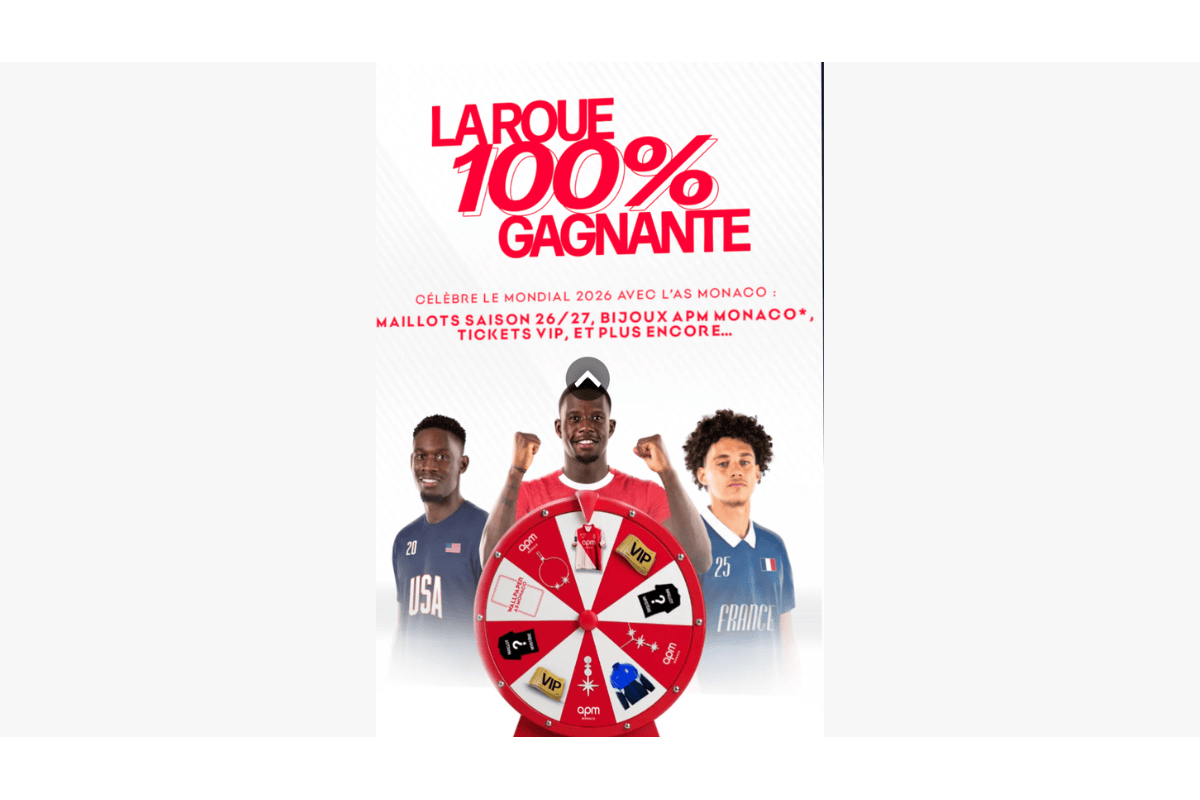 Concours AS Monaco roue 100 pourcent gagnante maillots saison 26 27 bijoux APM Monaco tickets VIP Mizuno chaussures