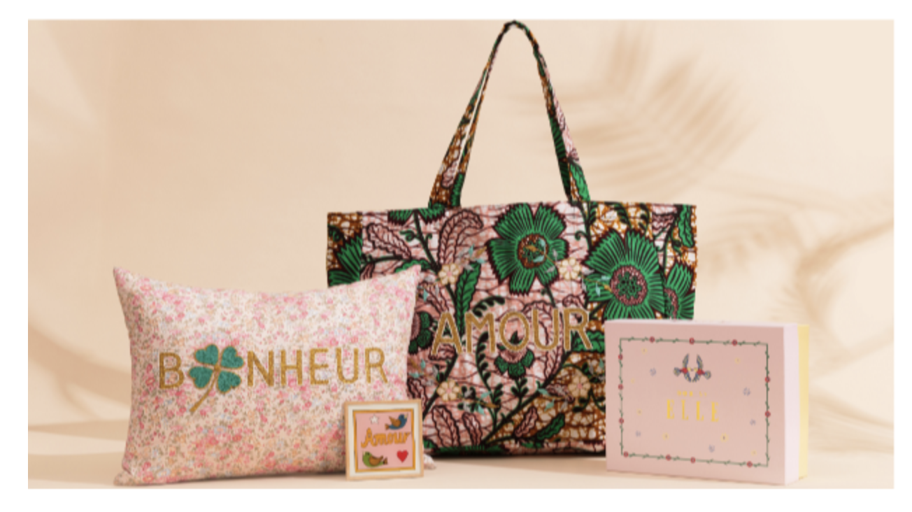 Concours Box by ELLE x CSAO sac AMOUR coussin BONHEUR dessous de verre