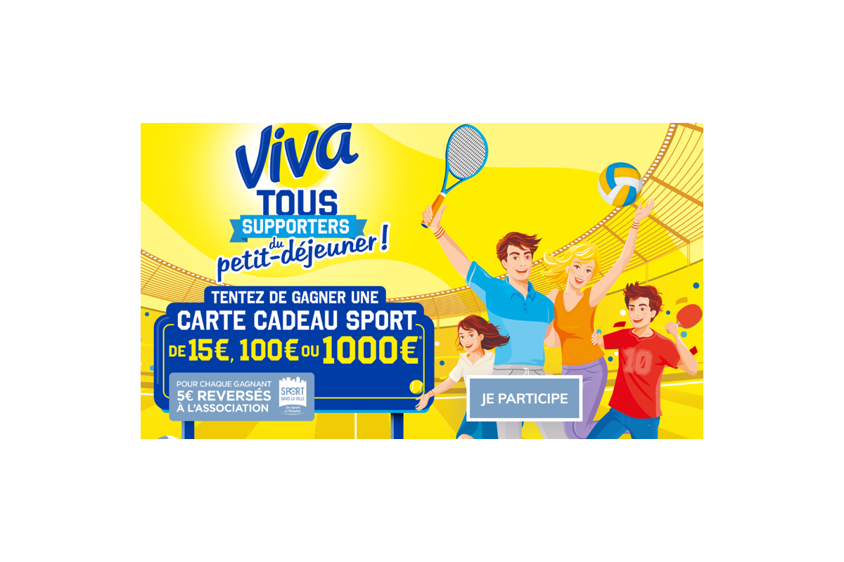 Concours Candia Viva Tous supporters du petit-dejeuner cartes cadeaux sport 15 100 1000 euros association 2026
