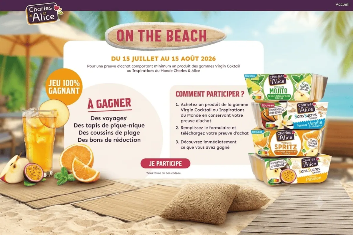 Concours Charles & Alice On The Beach 2026 surfboard 4 gammes Virgin Cocktail Mojito Spritz Inspirations du Monde ambiance plage