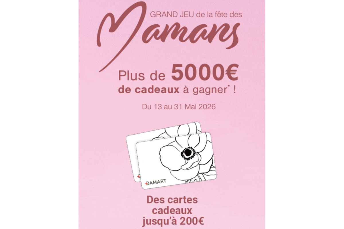 Concours Damart Grand jeu Fête des Mamans 2026 plus de 5000 euros cadeaux à gagner cartes cadeaux 200 euros