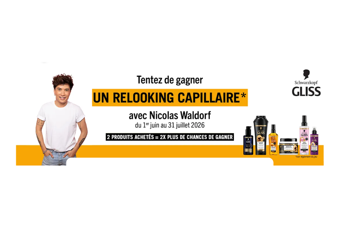 Concours Henkel GLISS Nicolas Waldorf relooking capillaire 500 euros La Belle Adresse tirage au sort achat produit GLISS juin juillet 2026
