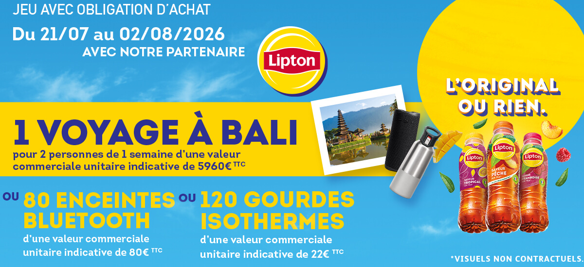 Grand jeu fidélité Intermarché Lipton avec voyage à Bali, enceintes Bluetooth et gourdes isothermes