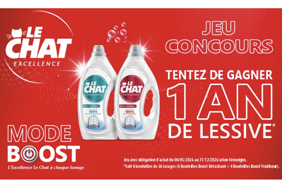Concours Le Chat Excellence 1 an de lessive à gagner Henkel La Belle Adresse Leclerc Auchan Monoprix Carrefour mai décembre 2026