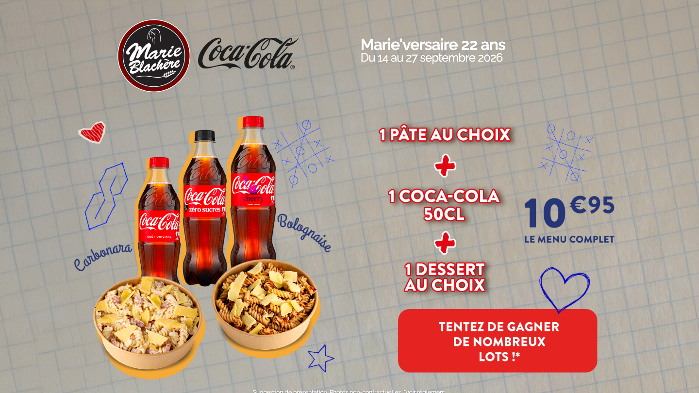 Jeu Marie’versaire 22 ans Marie Blachère et Coca-Cola du 14 au 27 septembre 2026