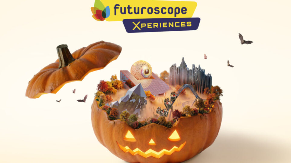 Citrouille d'Halloween contenant les attractions du Futuroscope pour Futuroween 2026