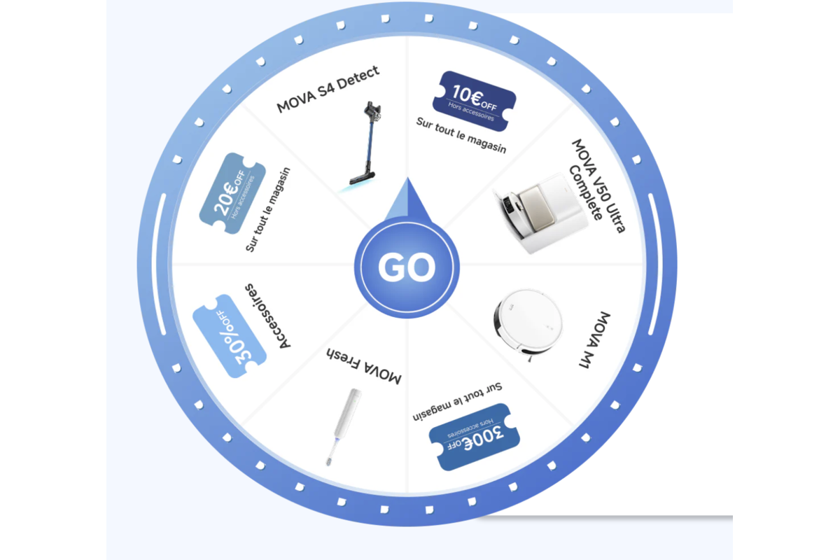 MOVA French Days 2026 roue des prix aspirateurs V50 Ultra Complete M1 S4 Detect Fresh