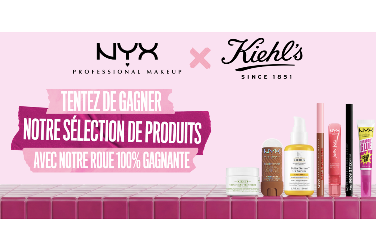 Concours NYX Professional Makeup x Kiehl's roue 100% gagnante 5 routines maquillage skincare 183,55€ mai 2026