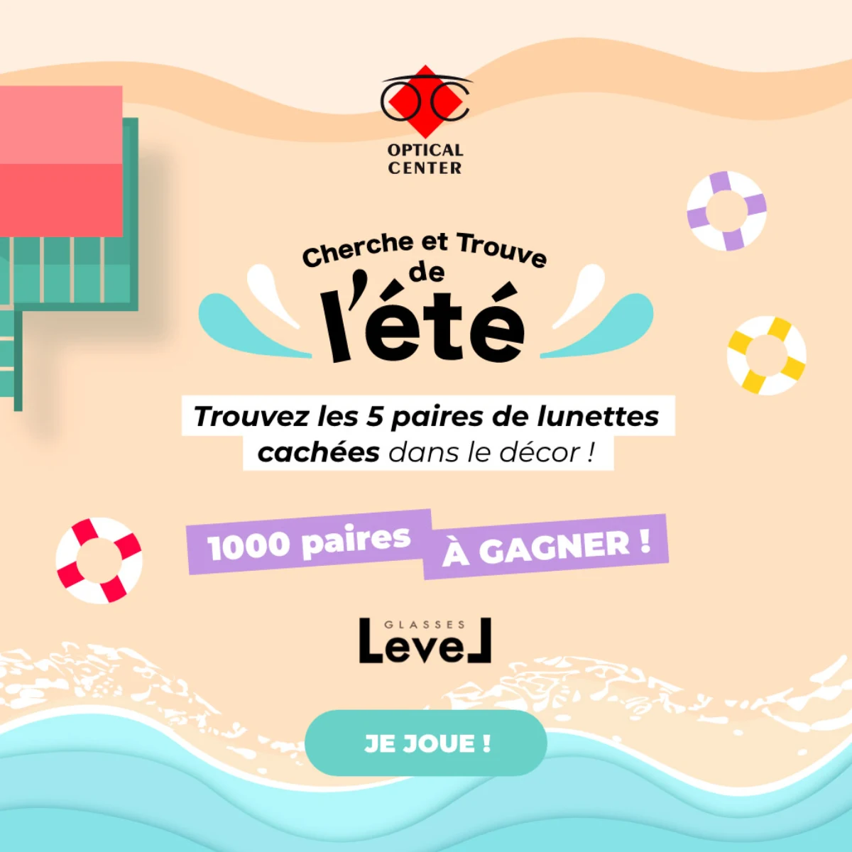 Concours Optical Center Cherche et Trouve de l'été avec mille montures LeveL à gagner avant le 19 août 2026