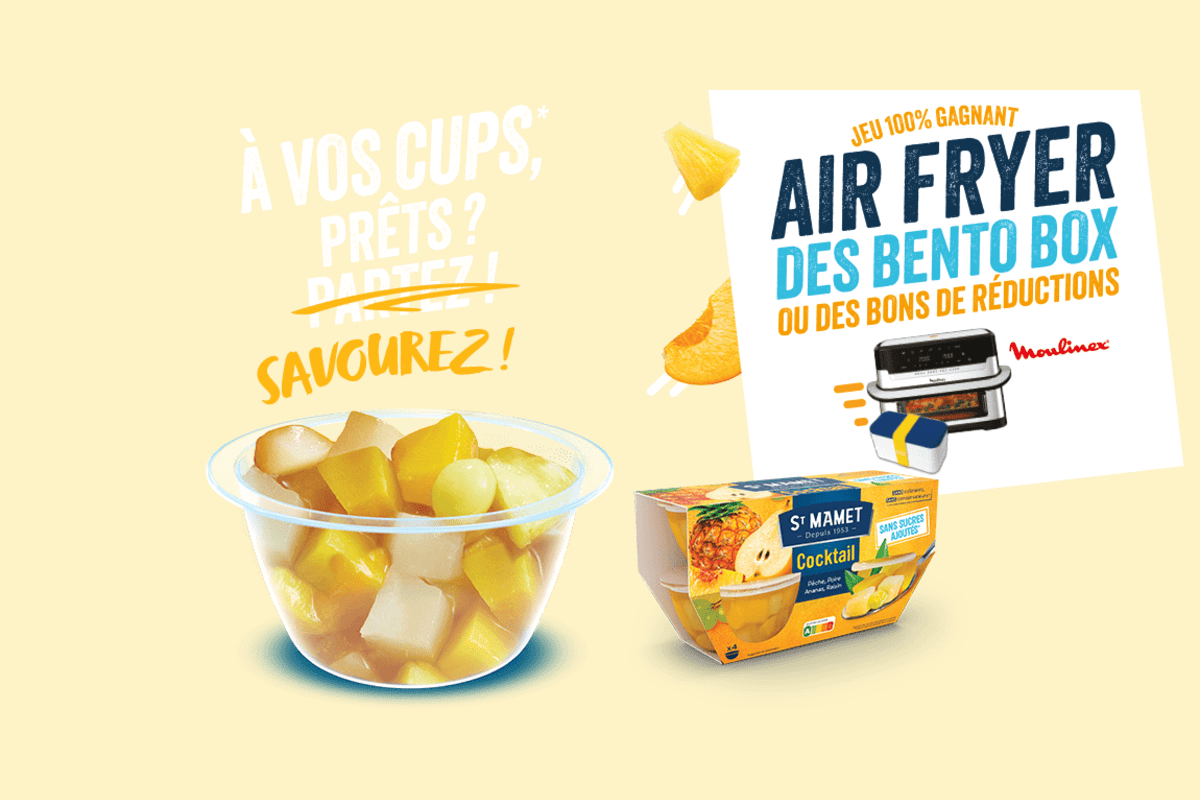 Concours Saint Mamet À vos cups prêts savourez 2026 Air Fryer Mon Bento à gagner compote fruits instants gagnants