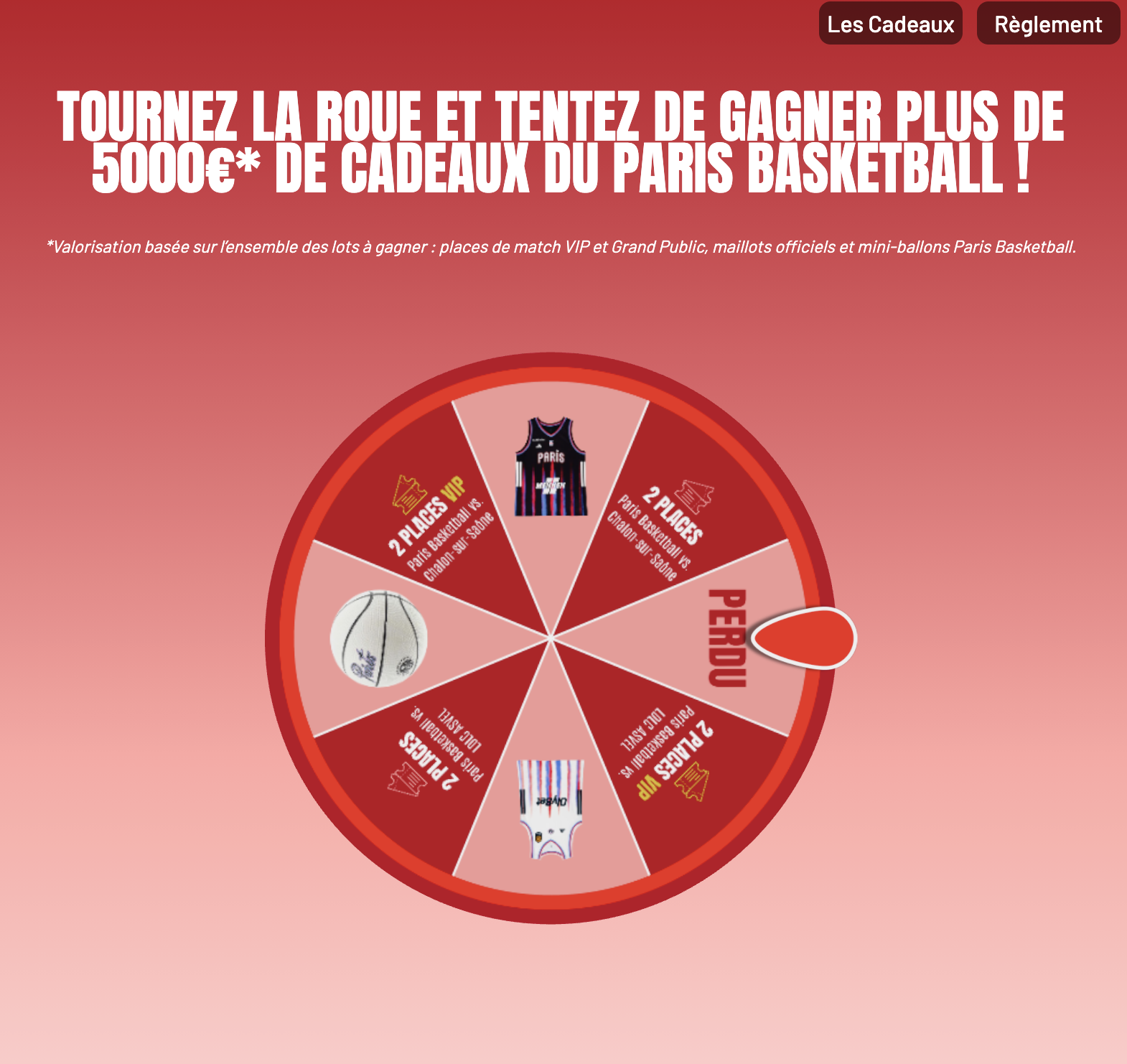 Roue de la chance Westfield Paris Basketball - 54 lots à gagner